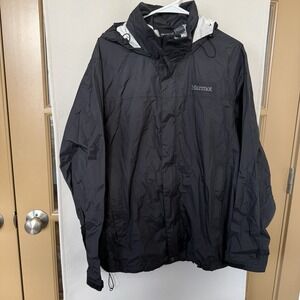 Marmot Men's Large Black Hooded Windbreaker Lightweight Rain Jacket